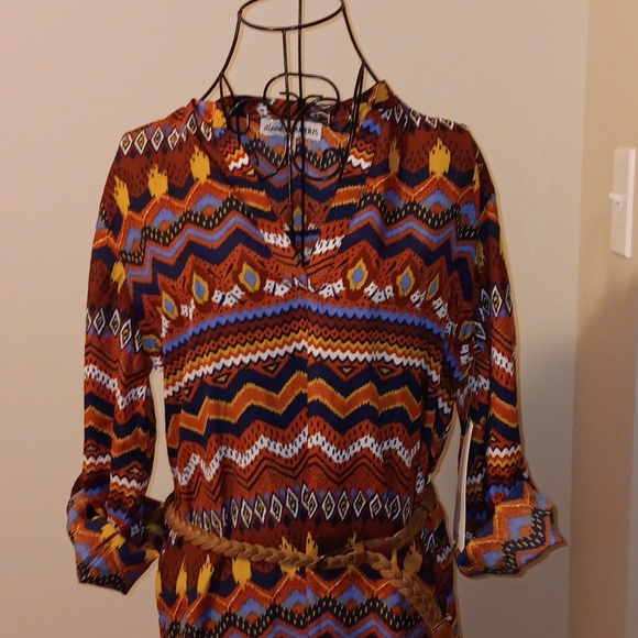 NWTS Tribal Print Tunic Dress &Tribal Feather Earrings - Picture 2 of 5